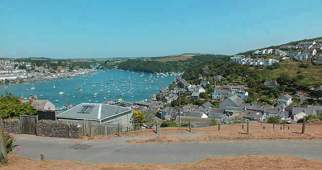 Views over Polruan towards Pont Pill, Bodinnick and Mixtow